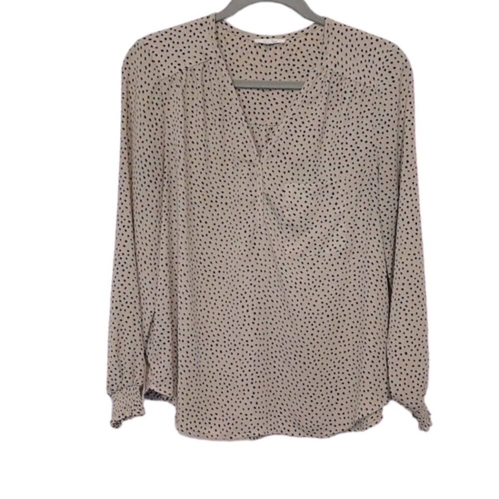 Pleione Women's V-Neck Long Sleeve Polka Dot Blouse Black‎ Size S - Picture 2 of 9